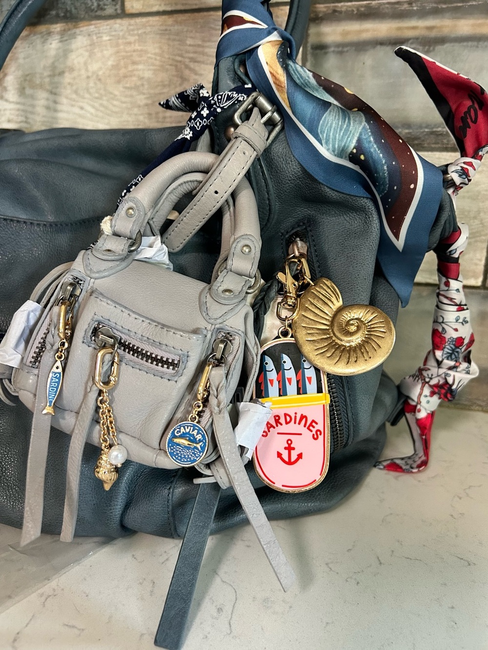 Stormy Seas We The Free Emerson Tote W/ Micro Emerson, Charms, & Scarves - Picture 2 of 16